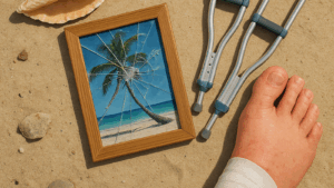 Broken leg on the beach