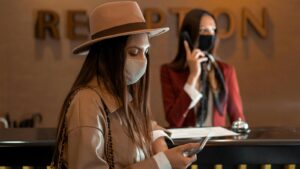 2 womens on hotel reception