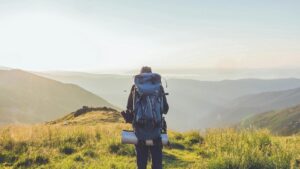European tourist on mountain walk