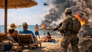 people on the beach on the half view on the second side we have soldiers