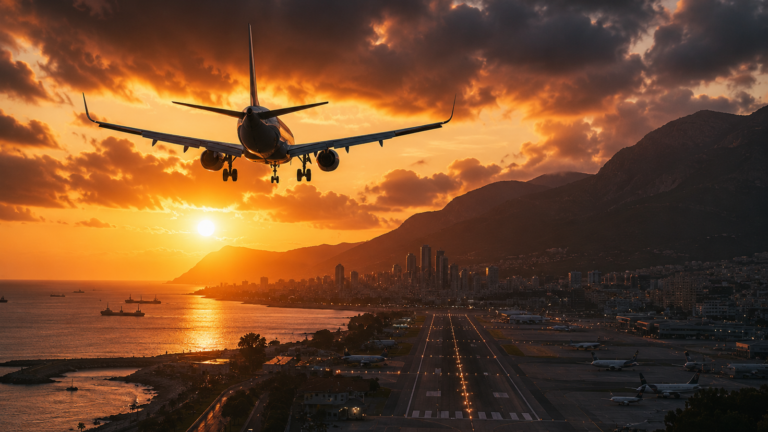 airplane ariving at night