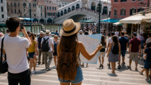the tourist woman with a map