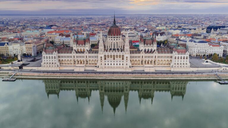 On the picture we can see a panorama of budapest